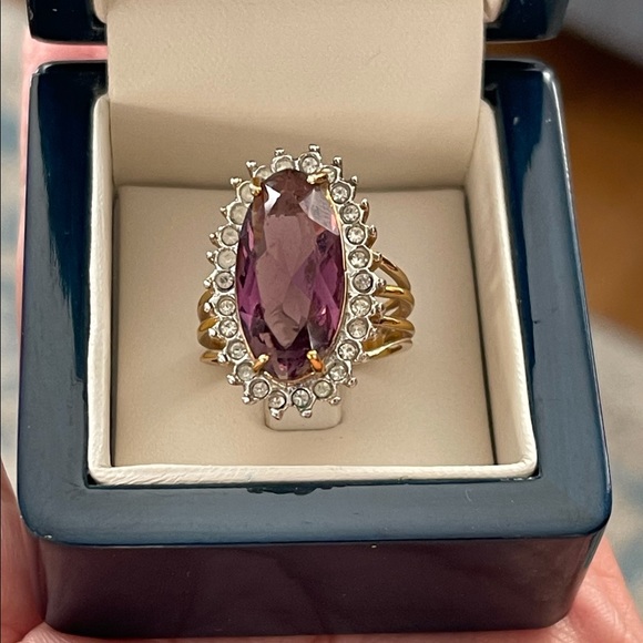 14KT gold electroplated ESPO purple pink stone halo vintage ring - Picture 8 of 10